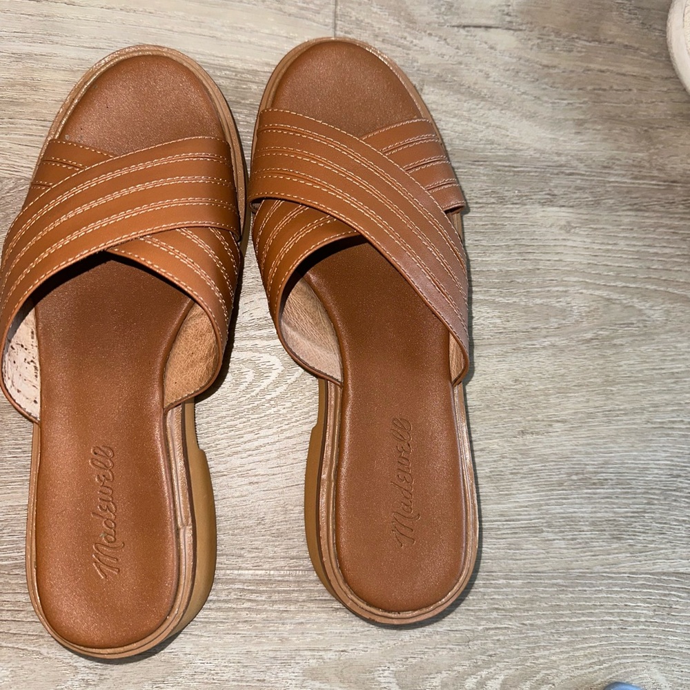madewell The Alina Platform Sandal brown leather cross over strap, worn twice!